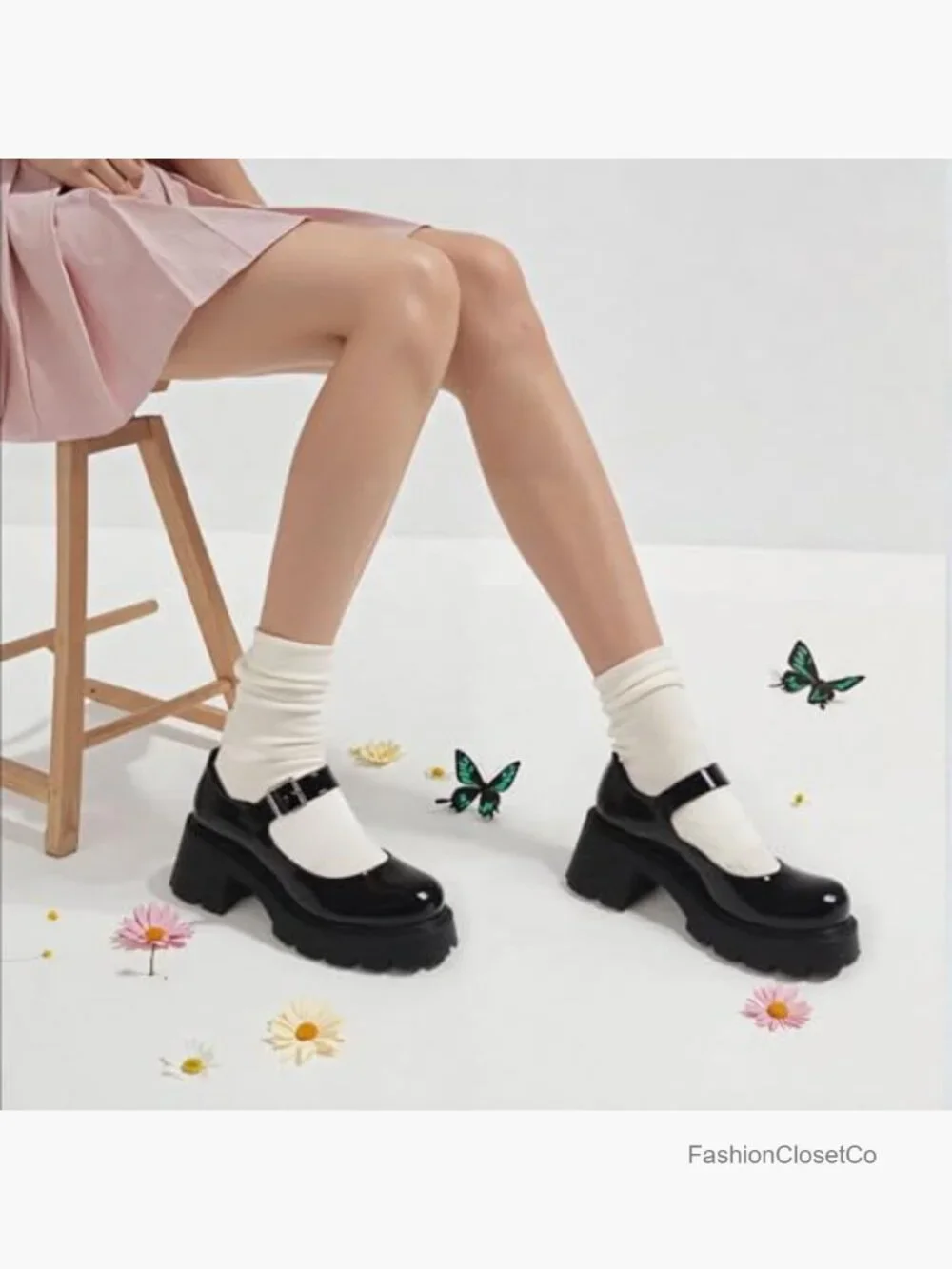 Mary Janes Platform Chunky Heel Women's Pumps Round Toe Ankle Strap